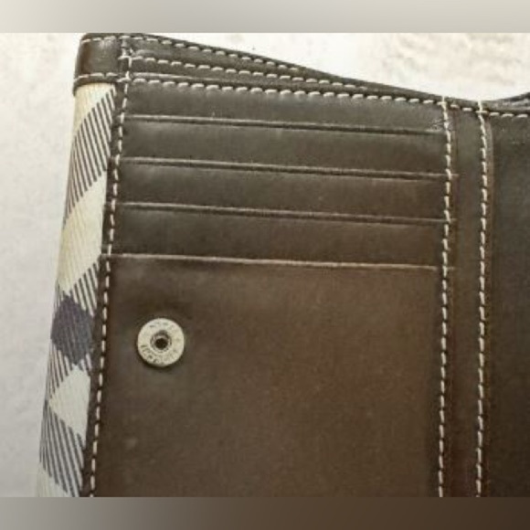 Burberry Blue Label Small Folding Wallet-6 Card Slots White Plaid Brown Leather - Picture 6 of 14